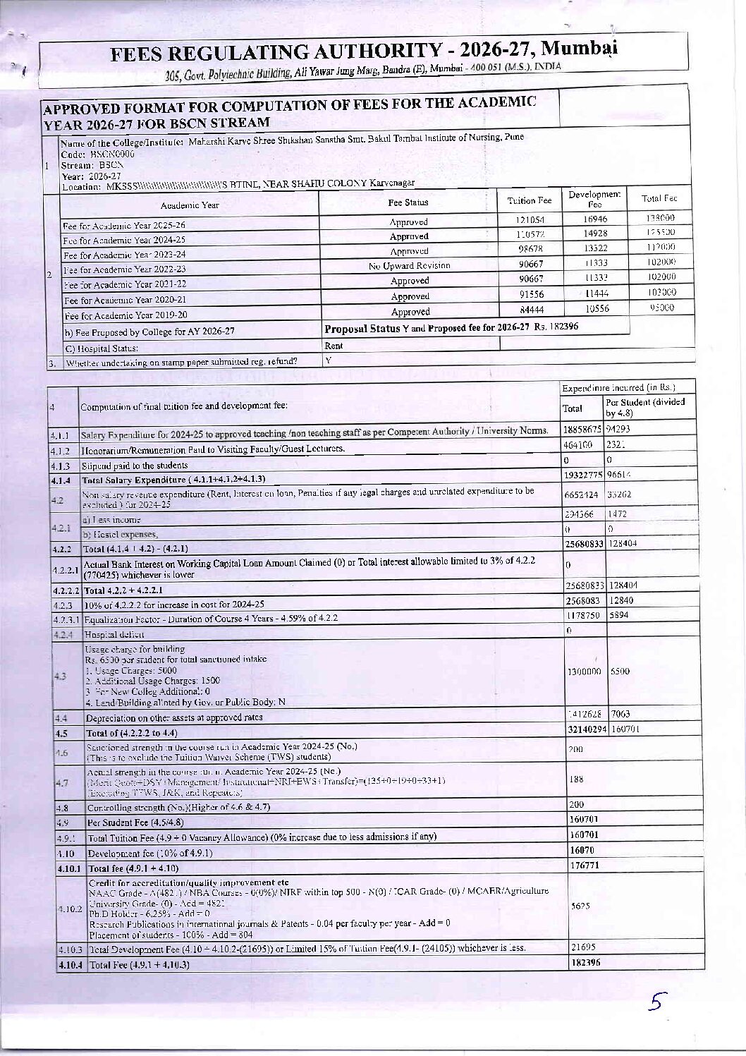 Fee Proposal 2026-2027 – BSc