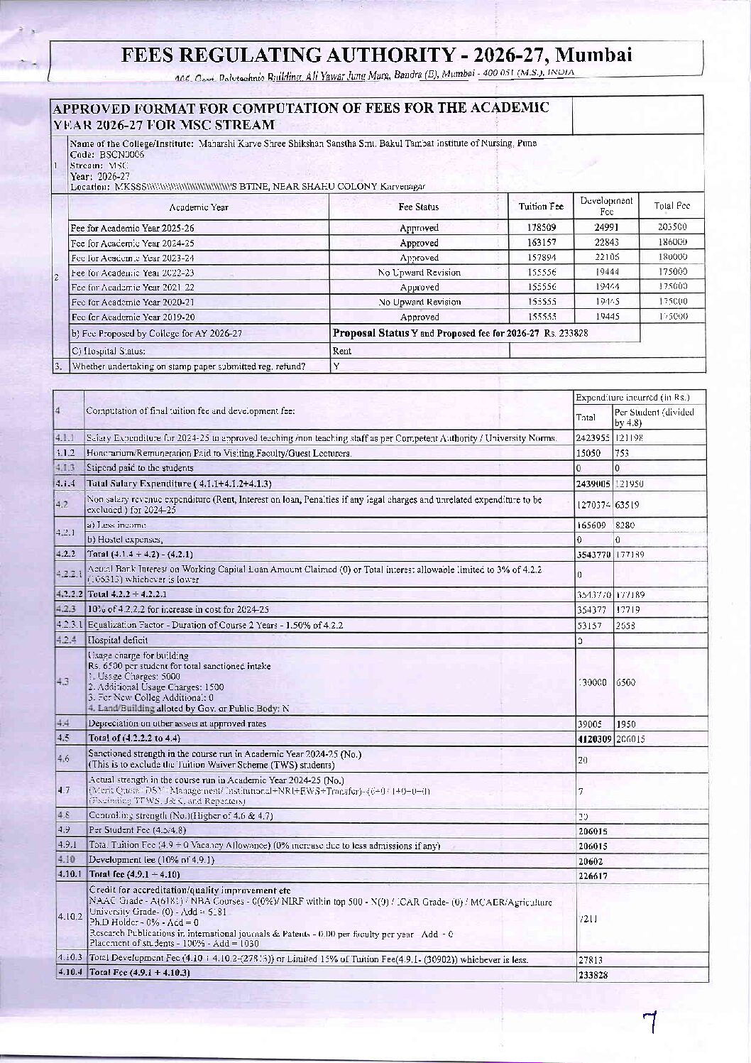 Fee Proposal 2026-2027 – MSC