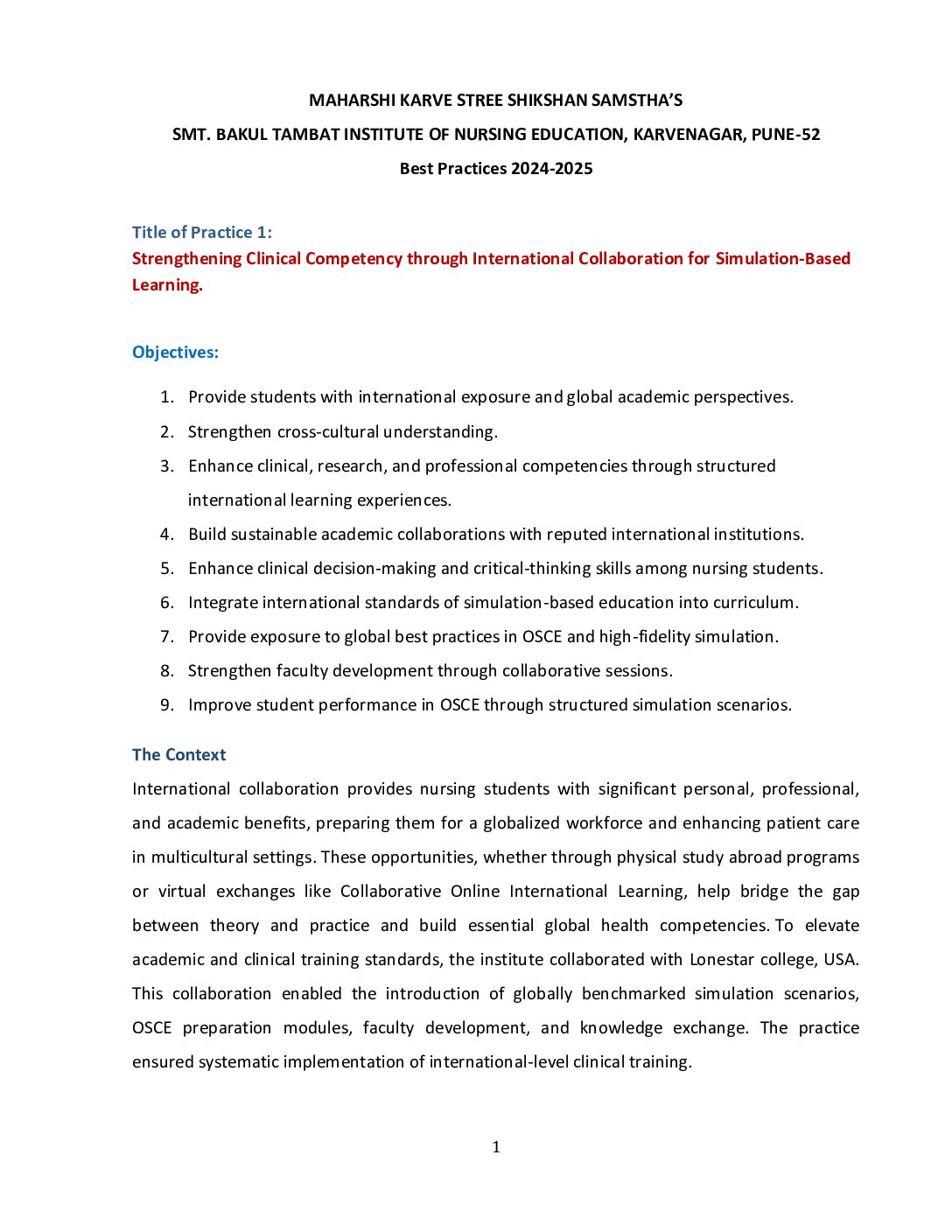 2024-25 Best Practice-1 International collaboration