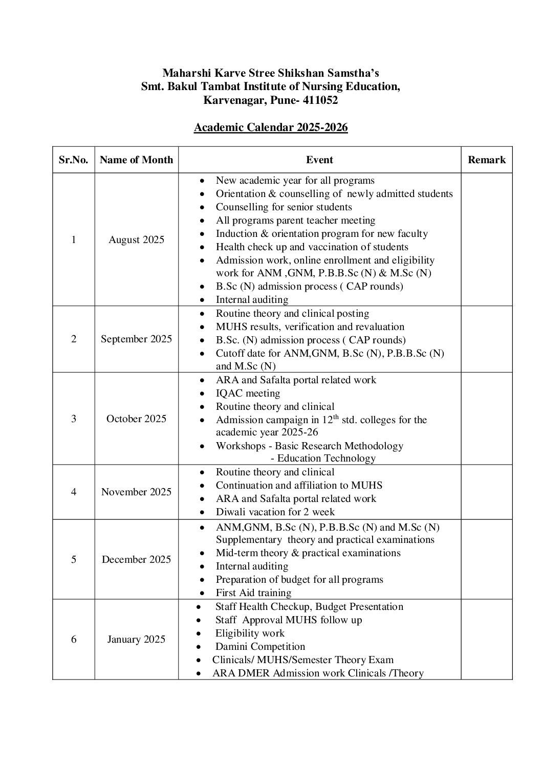 Academic calender 2025-26