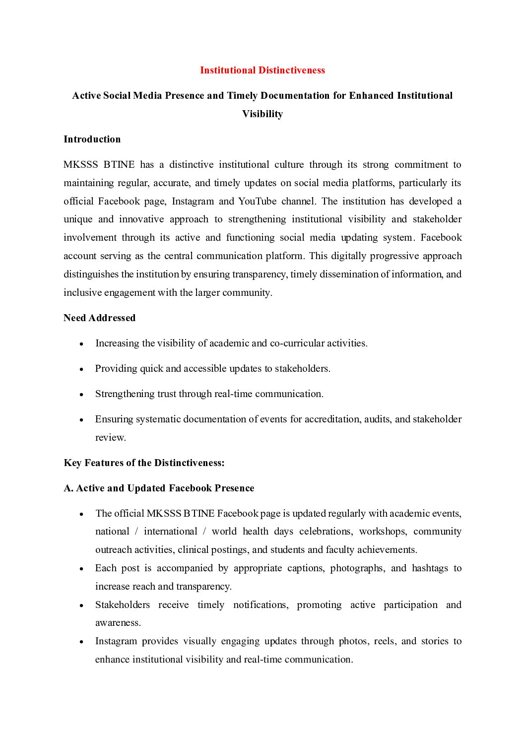 Institutional Distinctiveness 2024-25